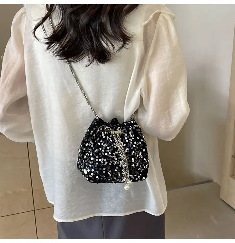 Pink Sequin Bucket Bag for Women High-End Chain Shoulder — feature 26