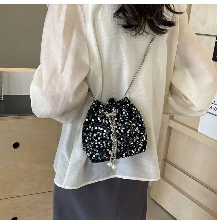 Pink Sequin Bucket Bag for Women High-End Chain Shoulder — feature 27