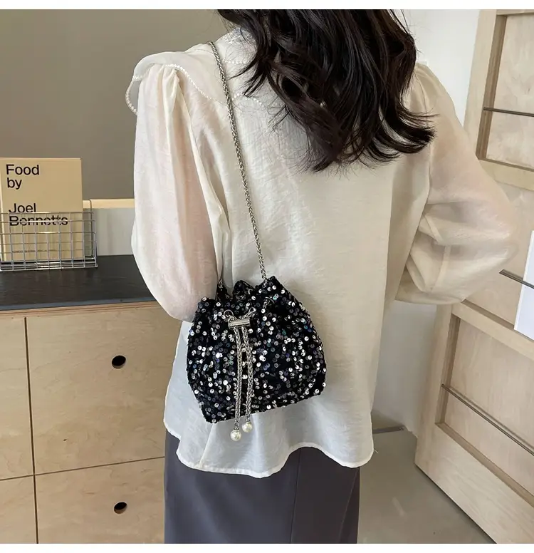 Pink Sequin Bucket Bag for Women High-End Chain Shoulder — feature 28