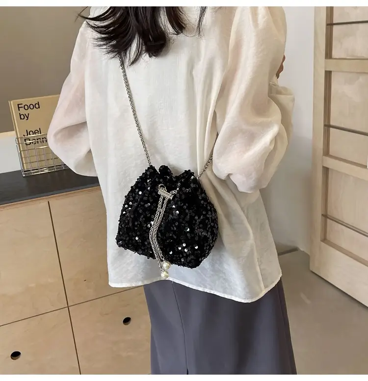 Pink Sequin Bucket Bag for Women High-End Chain Shoulder — feature 30