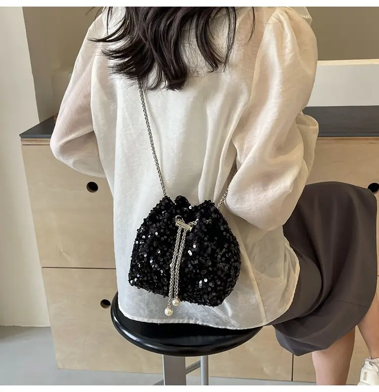 Pink Sequin Bucket Bag for Women High-End Chain Shoulder — feature 32