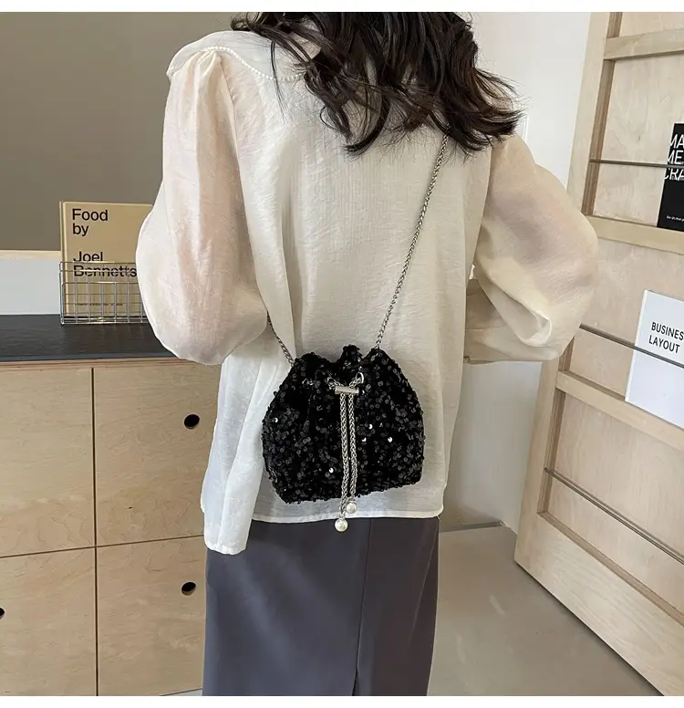 Pink Sequin Bucket Bag for Women High-End Chain Shoulder — feature 33
