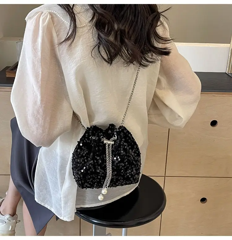 Pink Sequin Bucket Bag for Women High-End Chain Shoulder — feature 34