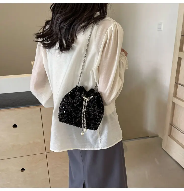 Pink Sequin Bucket Bag for Women High-End Chain Shoulder — feature 35
