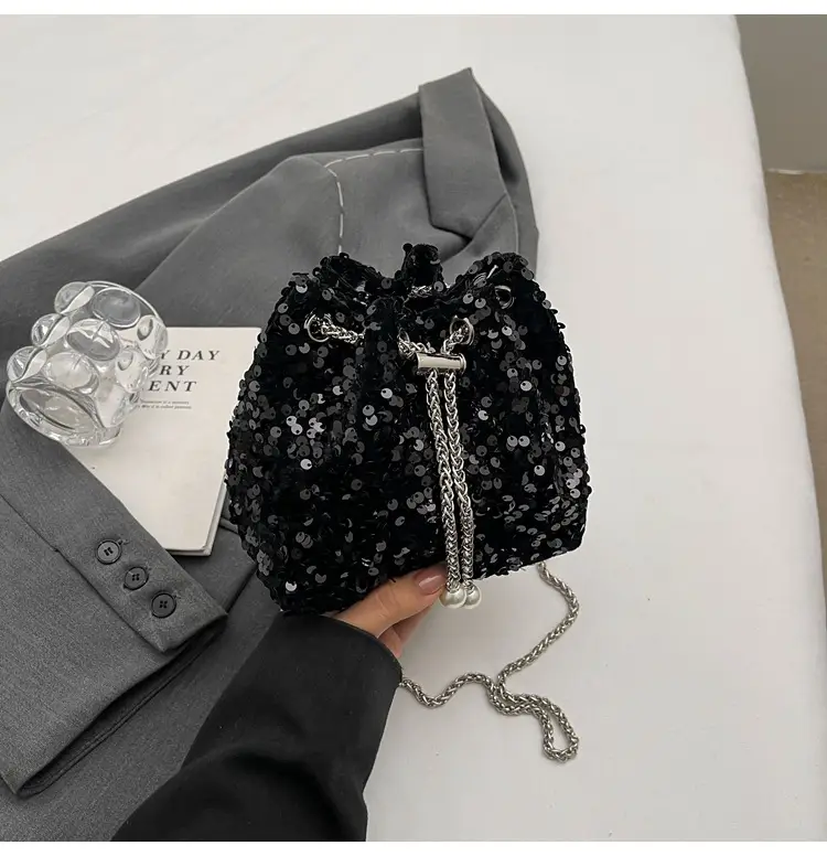 Pink Sequin Bucket Bag for Women High-End Chain Shoulder — feature 37