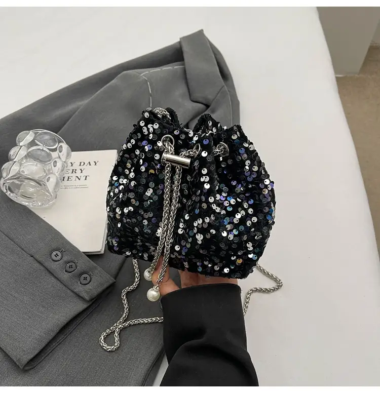 Pink Sequin Bucket Bag for Women High-End Chain Shoulder — feature 38