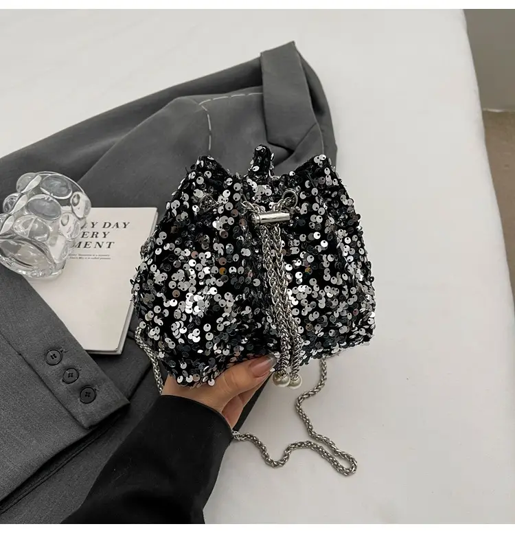 Pink Sequin Bucket Bag for Women High-End Chain Shoulder — feature 39