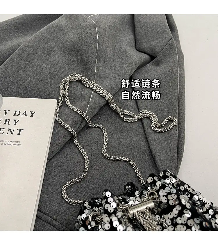 Pink Sequin Bucket Bag for Women High-End Chain Shoulder — feature 4