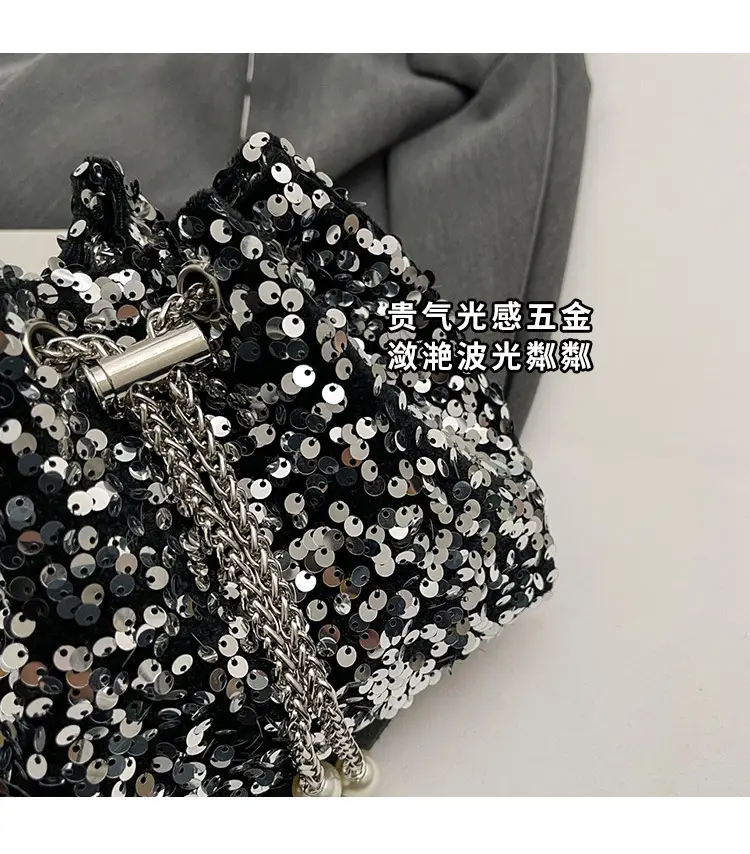 Pink Sequin Bucket Bag for Women High-End Chain Shoulder — feature 5