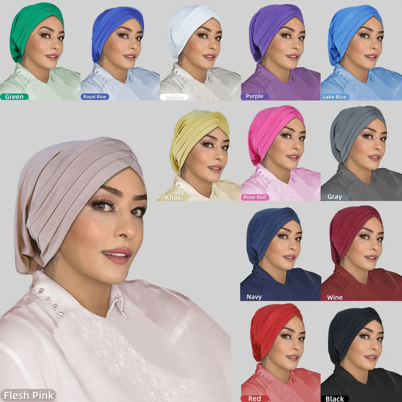 Blue Elastic Three-Cross Muslim Headscarf - Image 14