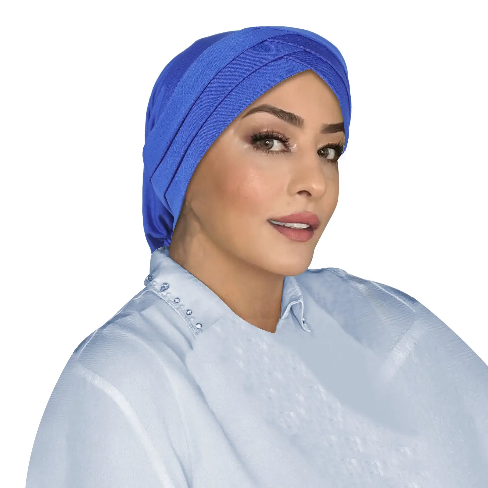 Blue Elastic Three-Cross Muslim Headscarf - Image 2