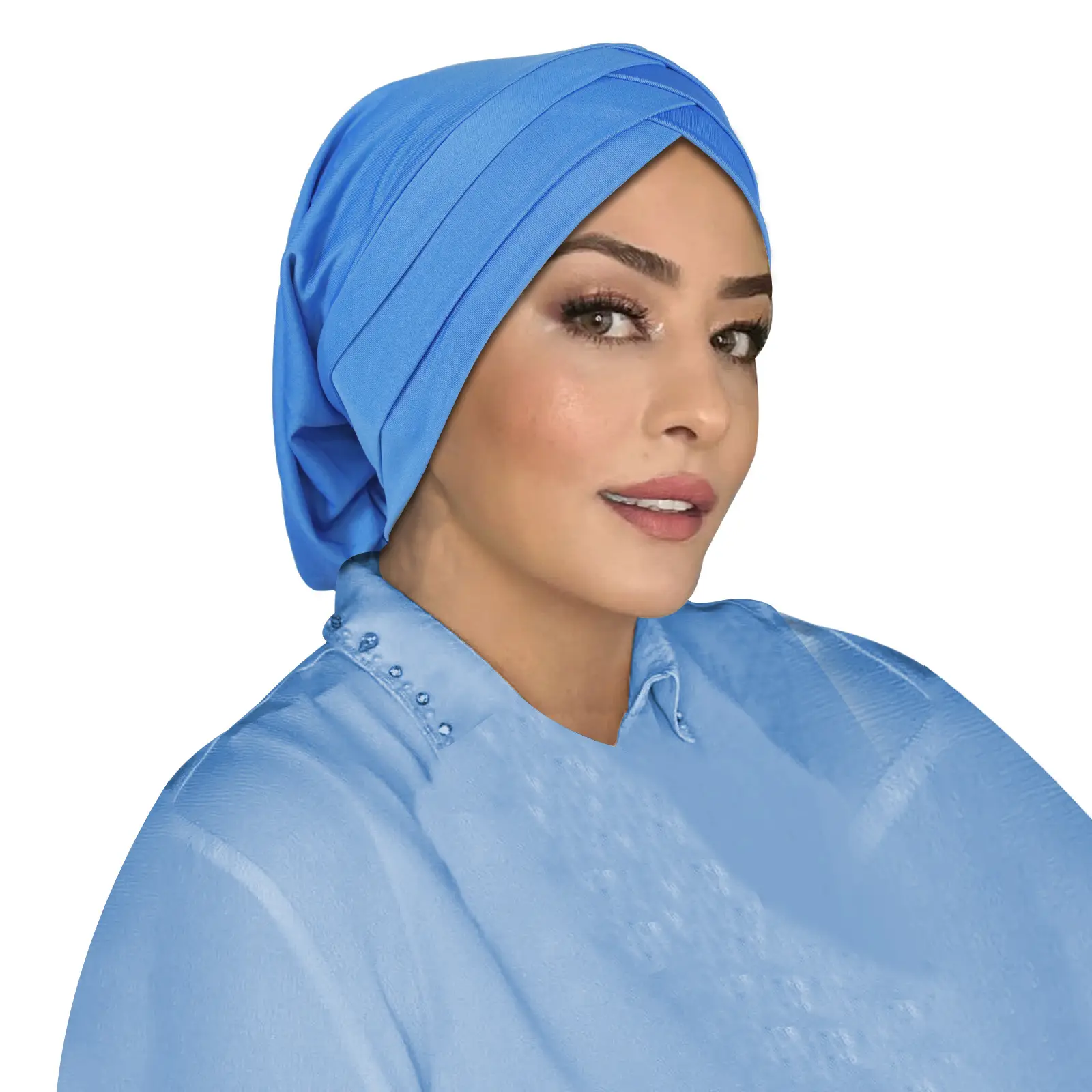 Blue Elastic Three-Cross Muslim Headscarf - Image 5