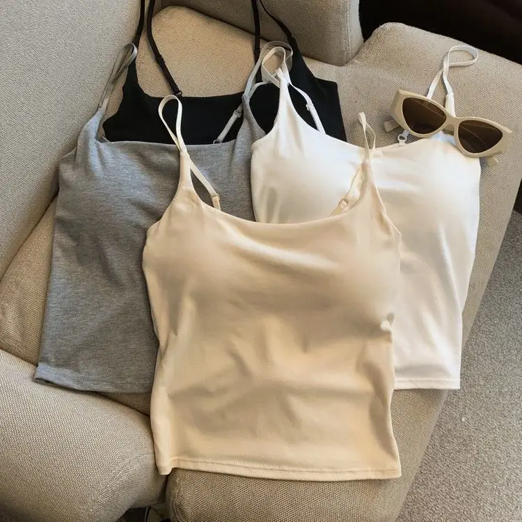 Summer New Product: Beautiful Backless Camisole with Chest Pads, Adjustable Thin Straps, Solid Color, Slim Fit, Flattering for Women