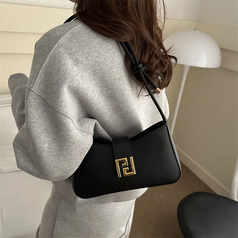 Korean Style Brown Shoulder Bag with Gold Logo - Image 8
