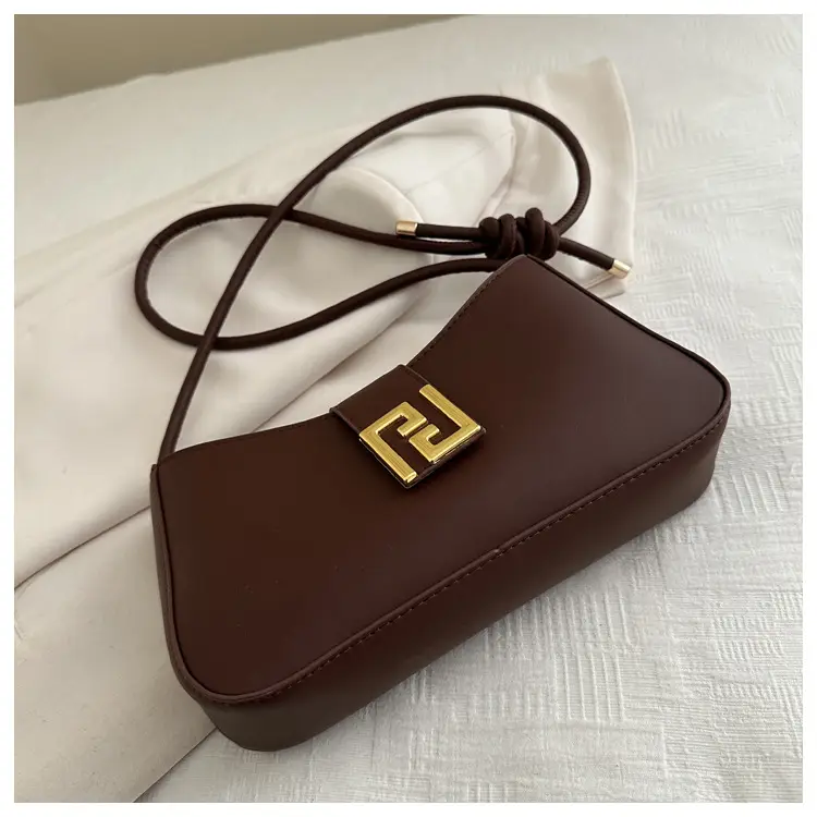 Korean Style Brown Shoulder Bag with Gold Logo — feature 11