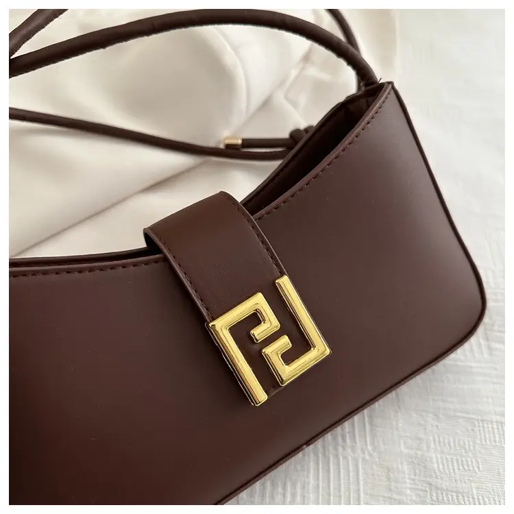 Korean Style Brown Shoulder Bag with Gold Logo — feature 12