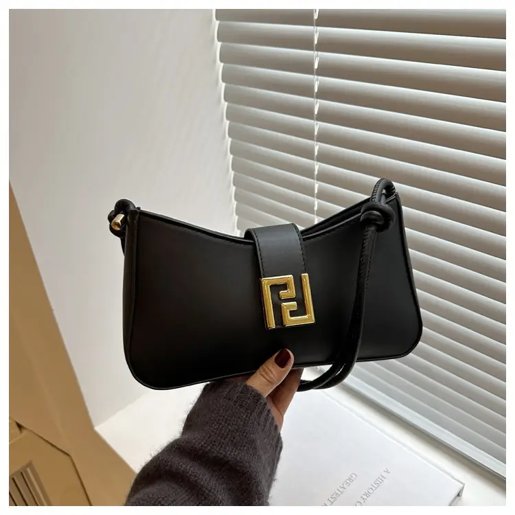 Korean Style Brown Shoulder Bag with Gold Logo — feature 16