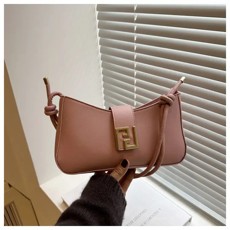 Korean Style Brown Shoulder Bag with Gold Logo — feature 17