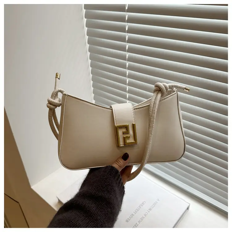 Korean Style Brown Shoulder Bag with Gold Logo — feature 18
