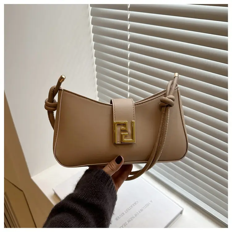 Korean Style Brown Shoulder Bag with Gold Logo — feature 19