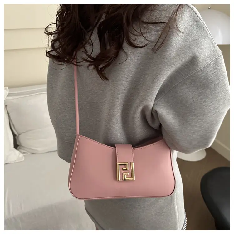 Korean Style Brown Shoulder Bag with Gold Logo — feature 23
