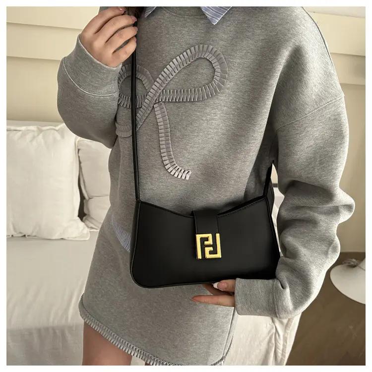 Korean Style Brown Shoulder Bag with Gold Logo — feature 25