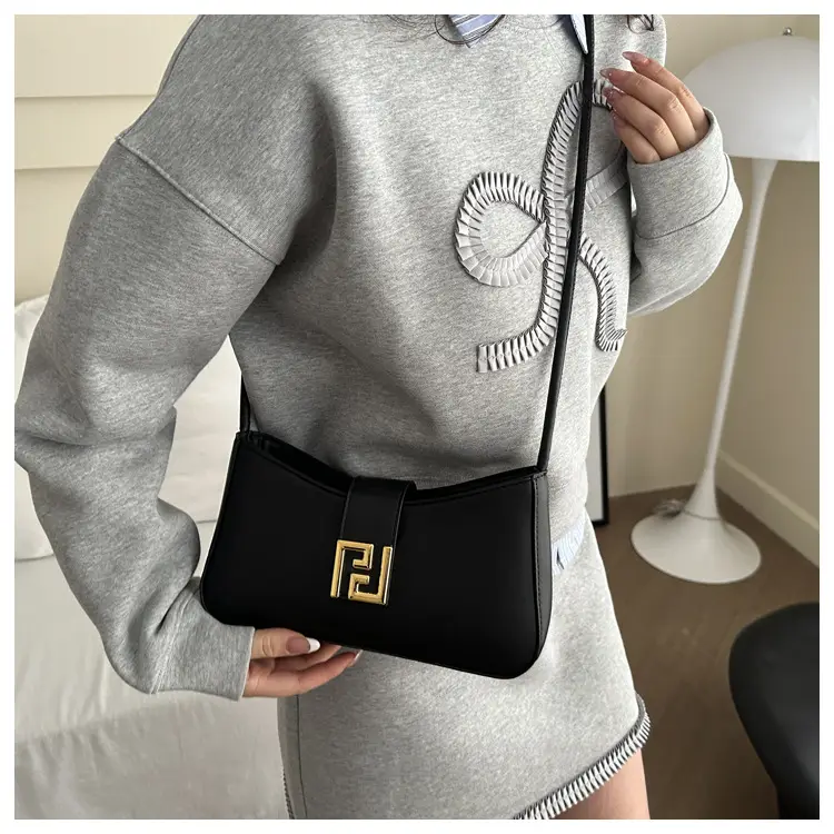 Korean Style Brown Shoulder Bag with Gold Logo — feature 26