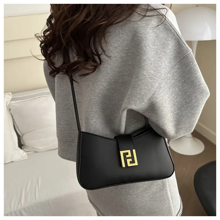Korean Style Brown Shoulder Bag with Gold Logo — feature 27