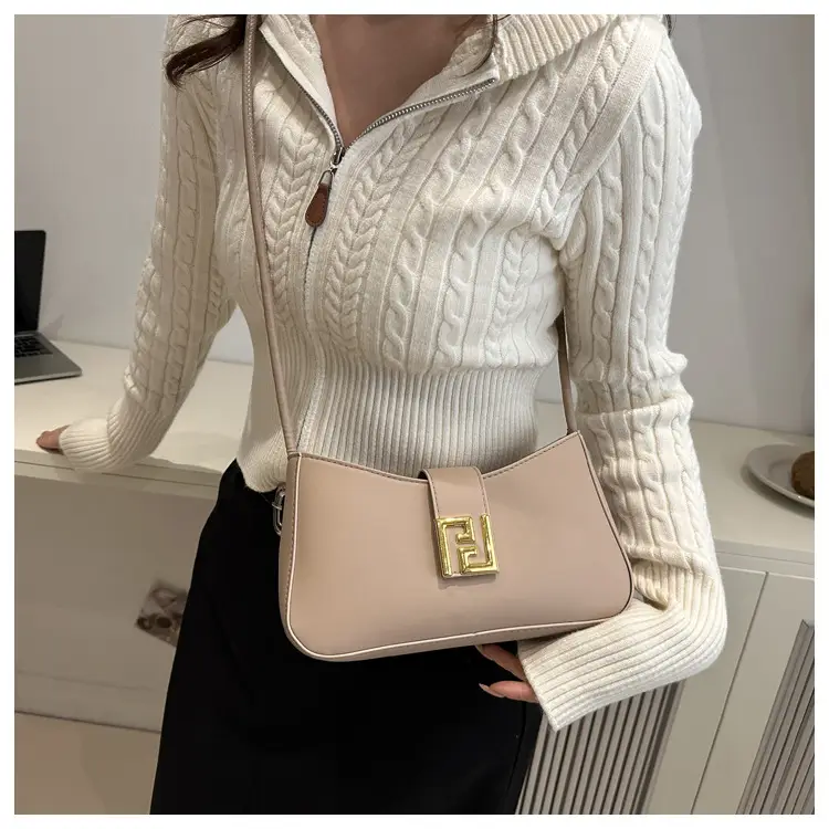 Korean Style Brown Shoulder Bag with Gold Logo — feature 31