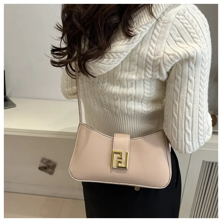 Korean Style Brown Shoulder Bag with Gold Logo — feature 33