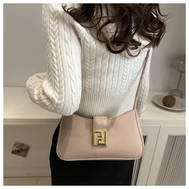Korean Style Brown Shoulder Bag with Gold Logo — feature 34