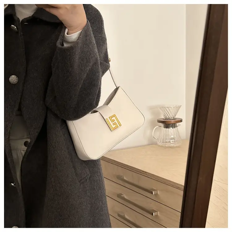 Korean Style Brown Shoulder Bag with Gold Logo — feature 36