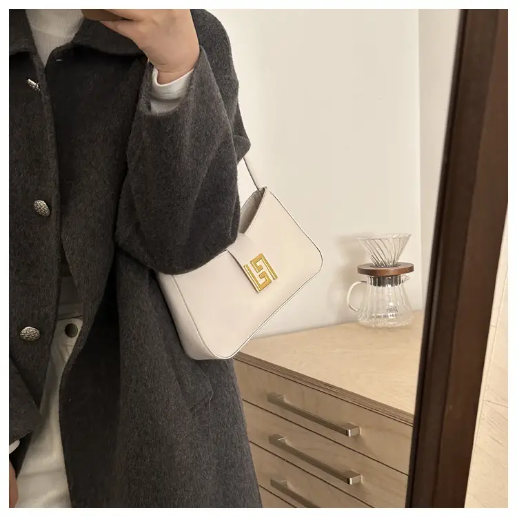 Korean Style Brown Shoulder Bag with Gold Logo — feature 37