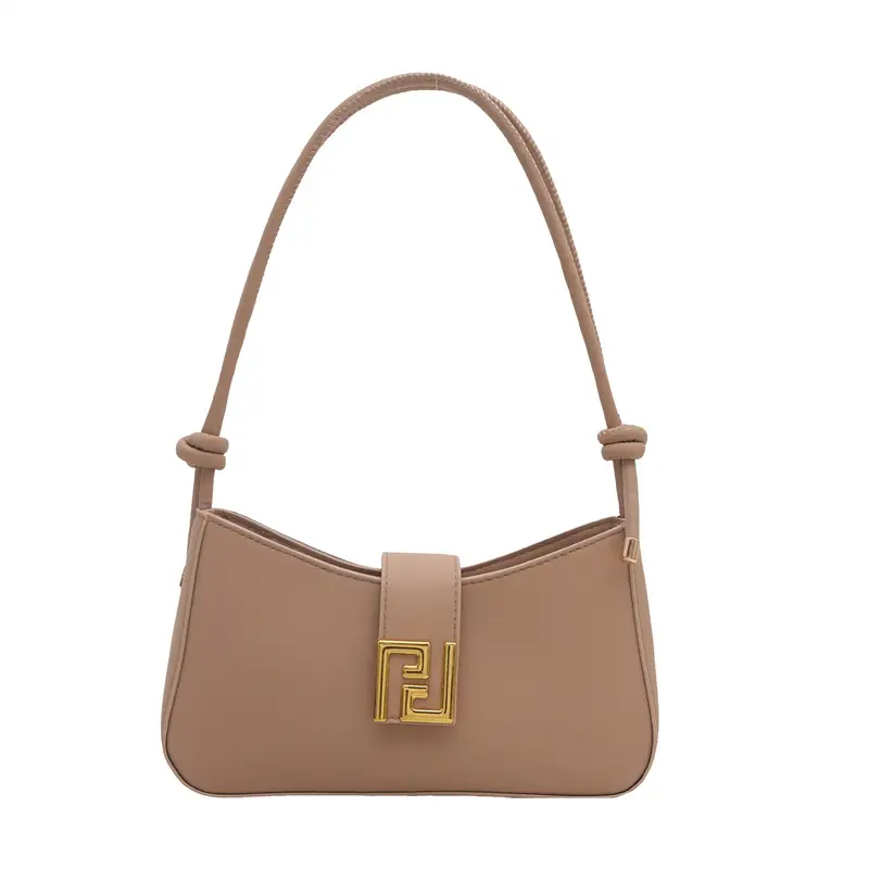 Korean Style Brown Shoulder Bag with Gold Logo - Image 3