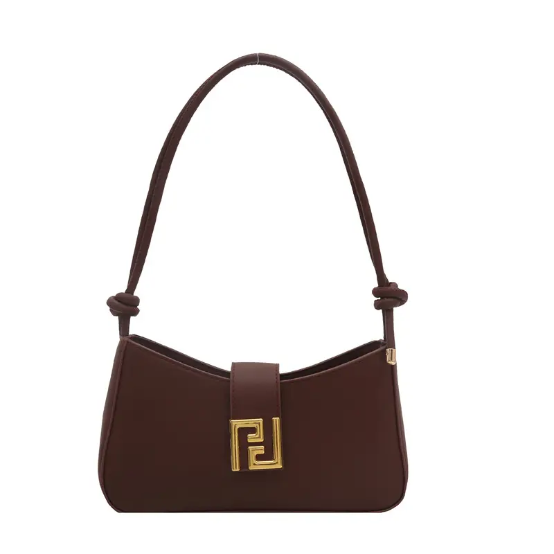 Korean Style Brown Shoulder Bag with Gold Logo - Image 4