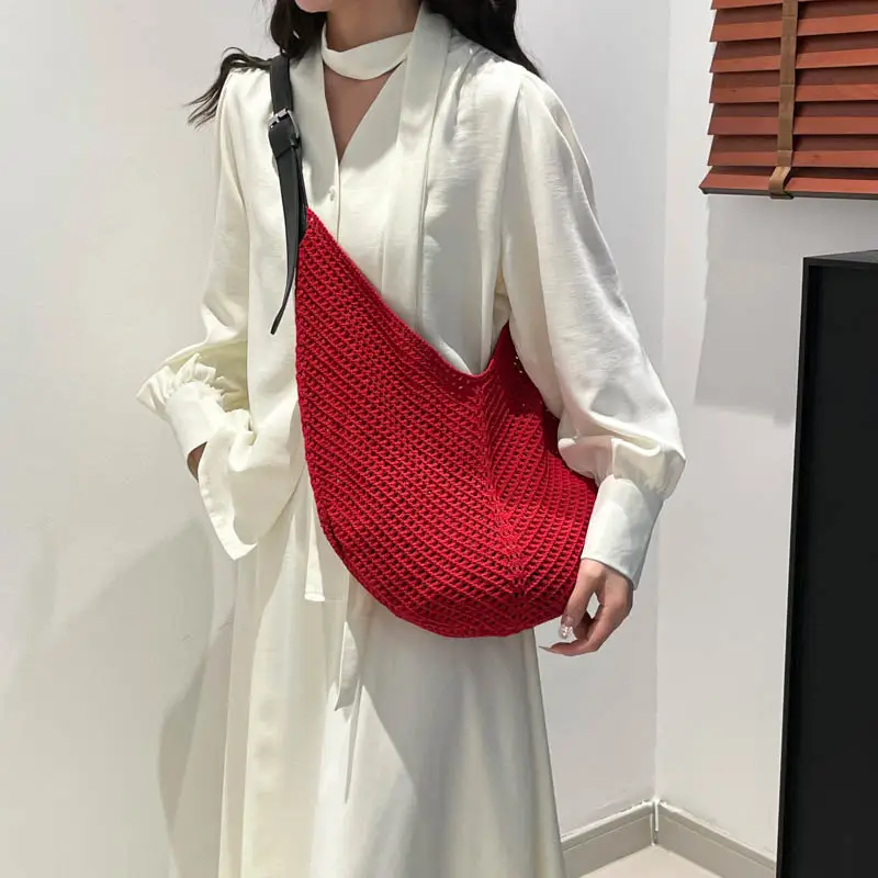 Beige Woven Women's Straw Shoulder Bag Travel Luggage - Image 10