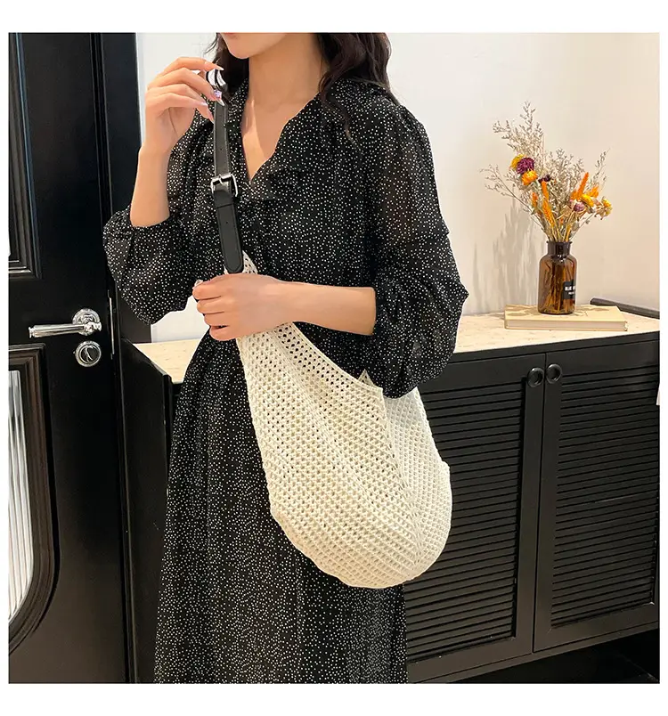 Beige Woven Women's Straw Shoulder Bag Travel Luggage — feature 13