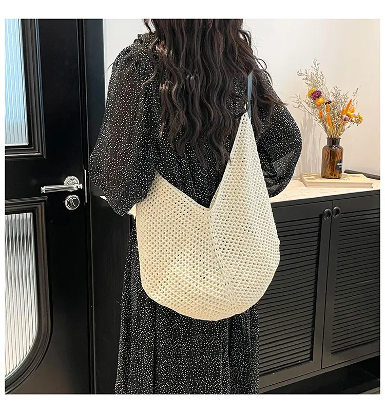 Beige Woven Women's Straw Shoulder Bag Travel Luggage — feature 14