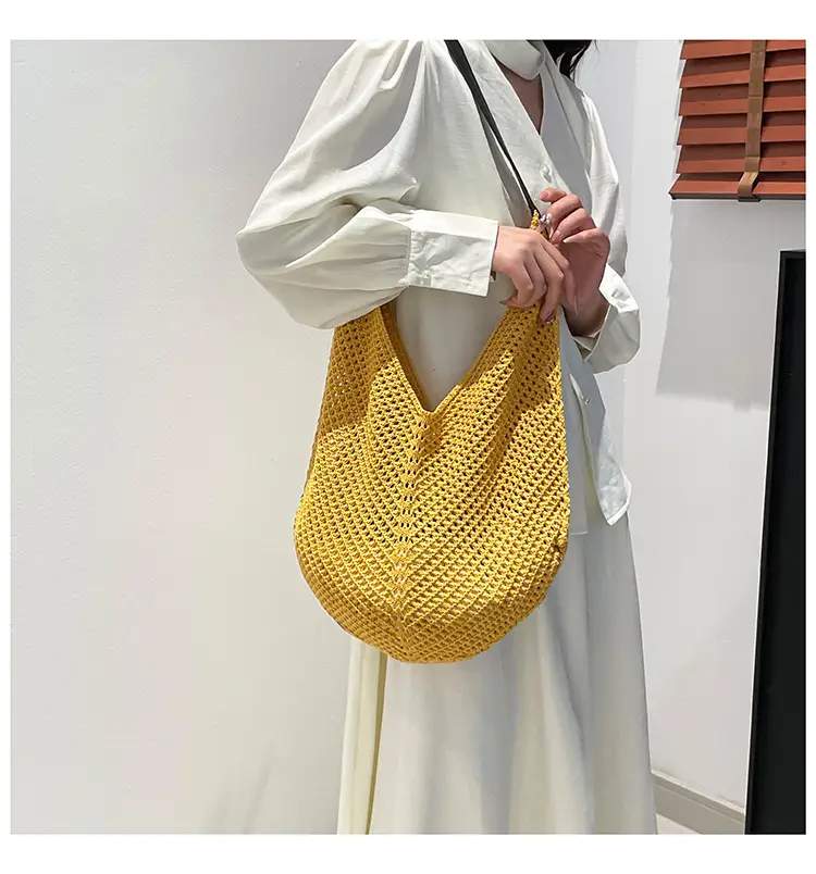 Beige Woven Women's Straw Shoulder Bag Travel Luggage — feature 15