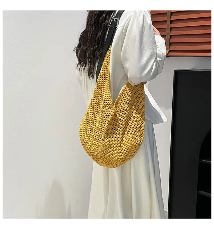 Beige Woven Women's Straw Shoulder Bag Travel Luggage — feature 16