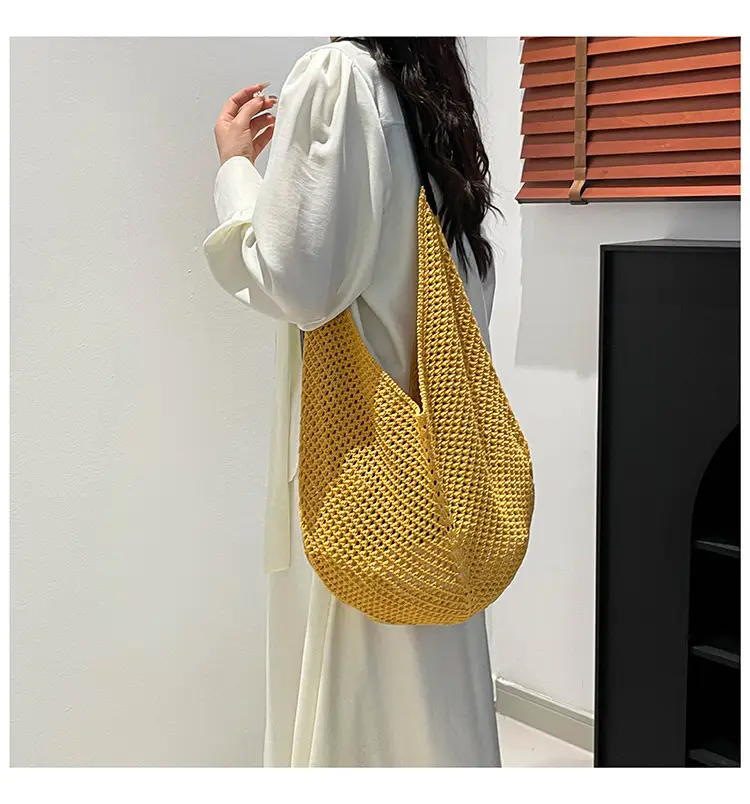 Beige Woven Women's Straw Shoulder Bag Travel Luggage — feature 18