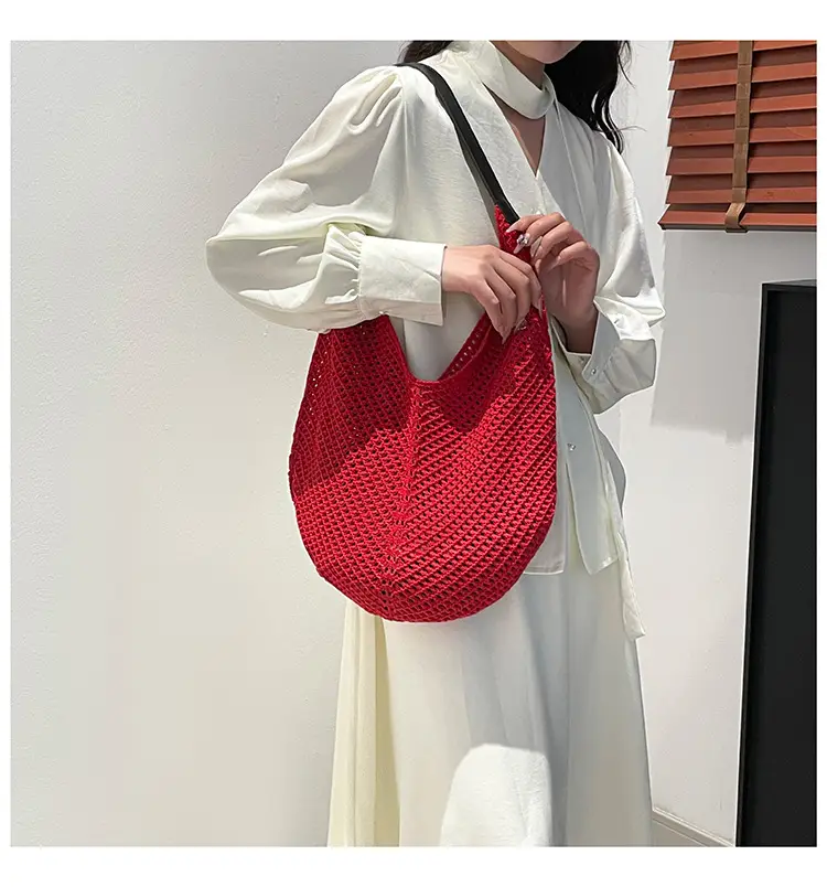 Beige Woven Women's Straw Shoulder Bag Travel Luggage — feature 19