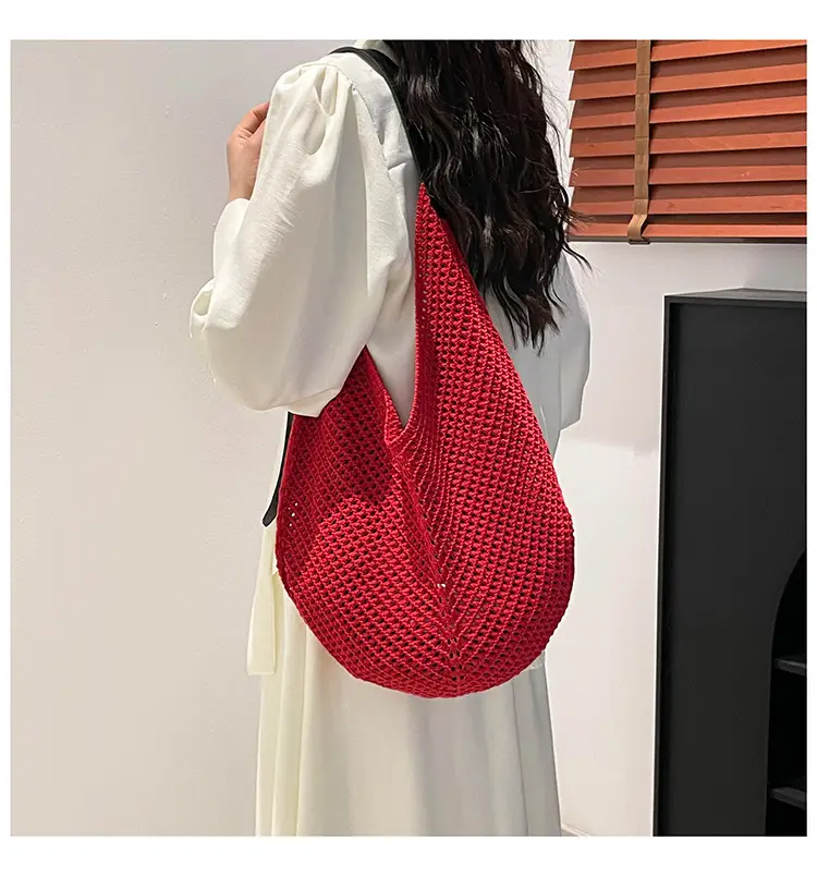 Beige Woven Women's Straw Shoulder Bag Travel Luggage — feature 21