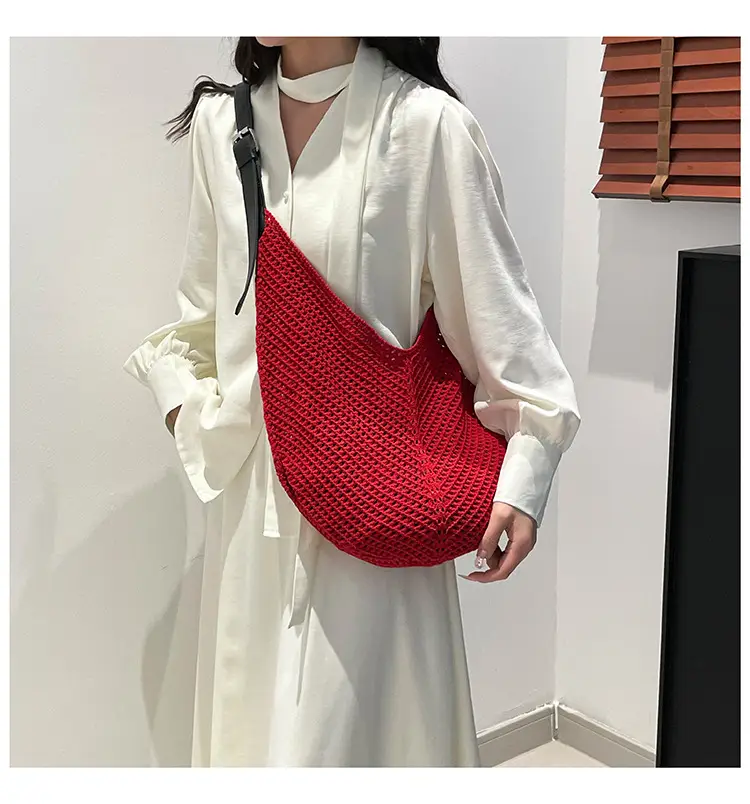 Beige Woven Women's Straw Shoulder Bag Travel Luggage — feature 22