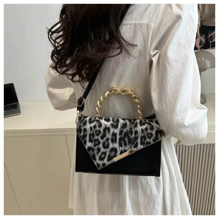 Leopard Print Satchel Bag for Women Red Metal Handle — feature 10