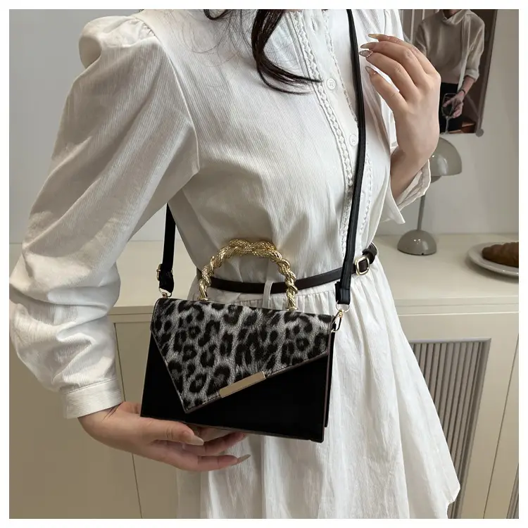 Leopard Print Satchel Bag for Women Red Metal Handle — feature 11