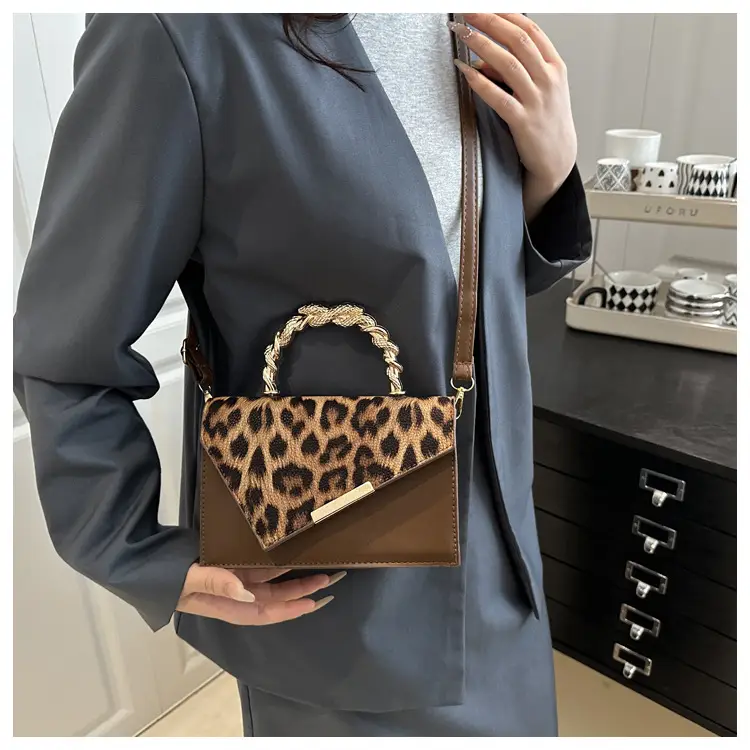 Leopard Print Satchel Bag for Women Red Metal Handle — feature 12