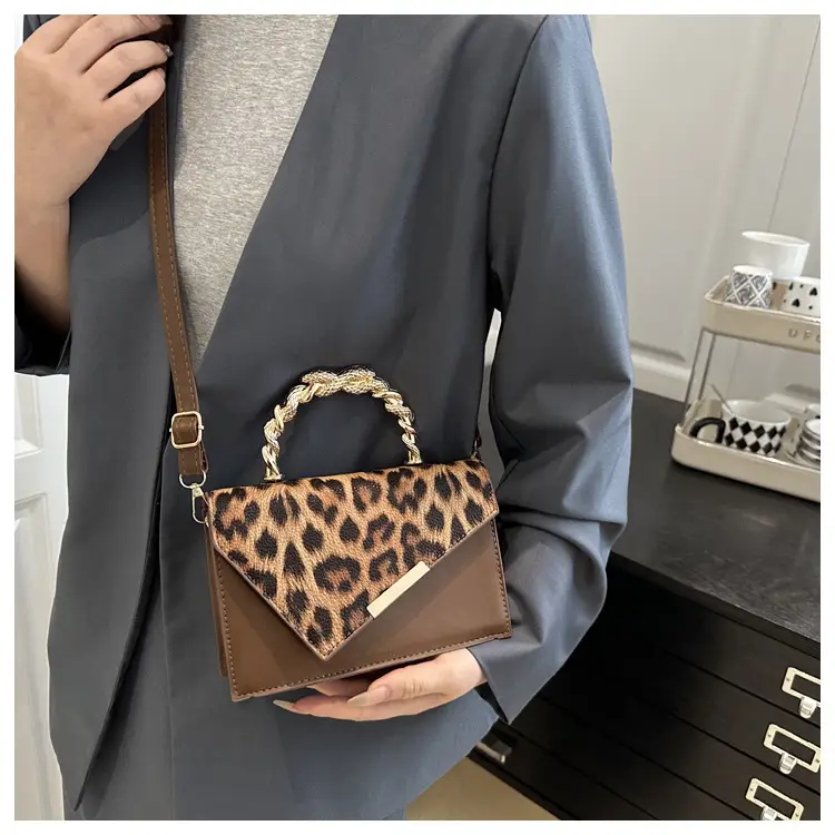Leopard Print Satchel Bag for Women Red Metal Handle — feature 13