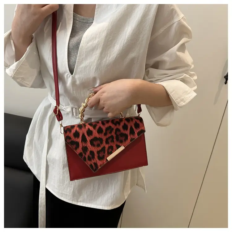 Leopard Print Satchel Bag for Women Red Metal Handle — feature 14