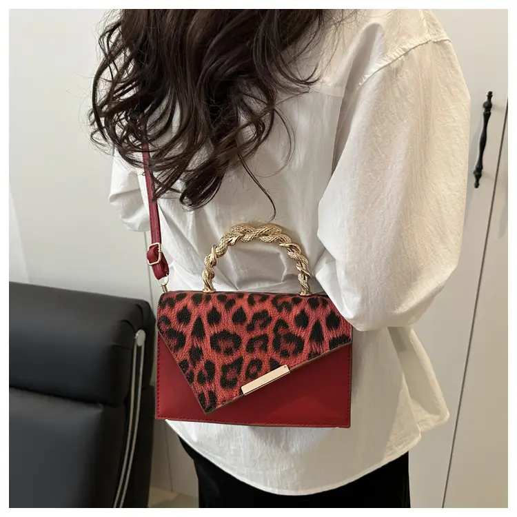 Leopard Print Satchel Bag for Women Red Metal Handle — feature 15